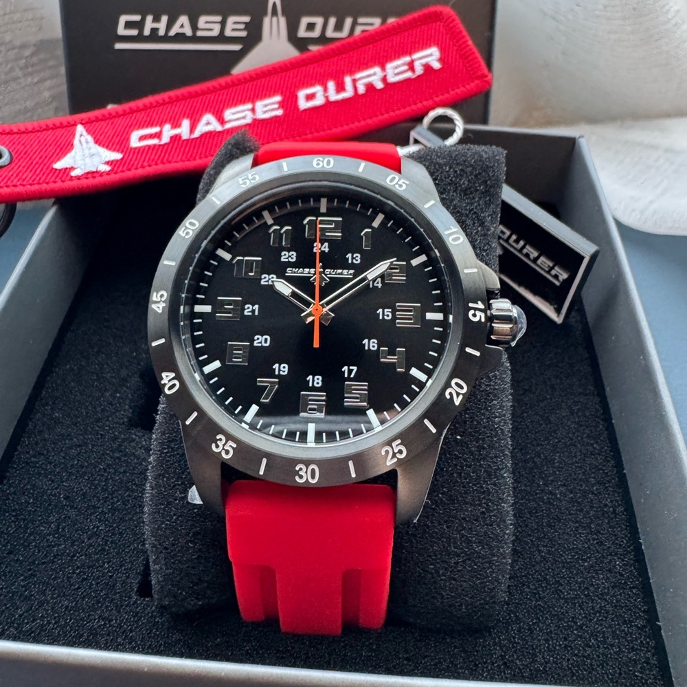 Chase Durer Men's Pilot Watch - 45mm, Black + Red (CDW-0137)